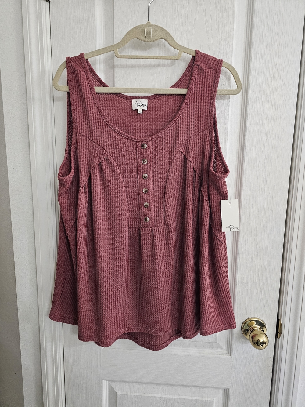 Ava James Rose Cold-Shoulder Waffle Knit Tank